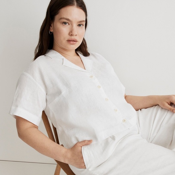 Madewell Tops - Madewell  1X Plus 100% Linen Resort Shirt white